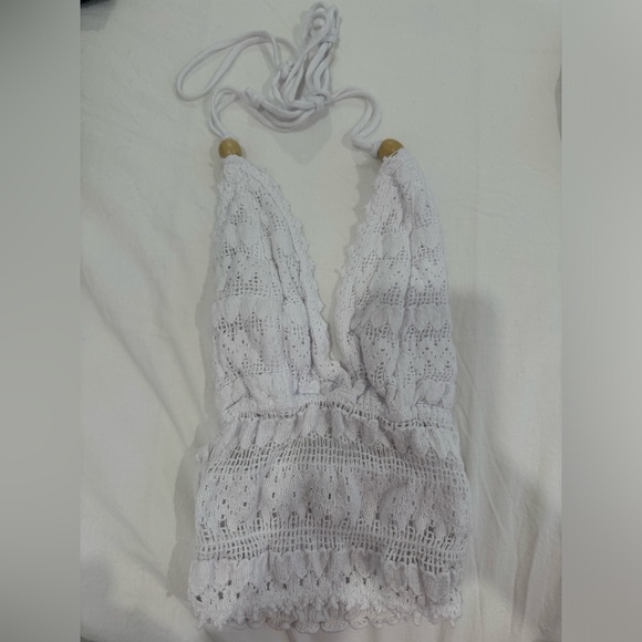 Crochet white halter top M (stretchy- will small and extra small 2) New Boho - Picture 2 of 4